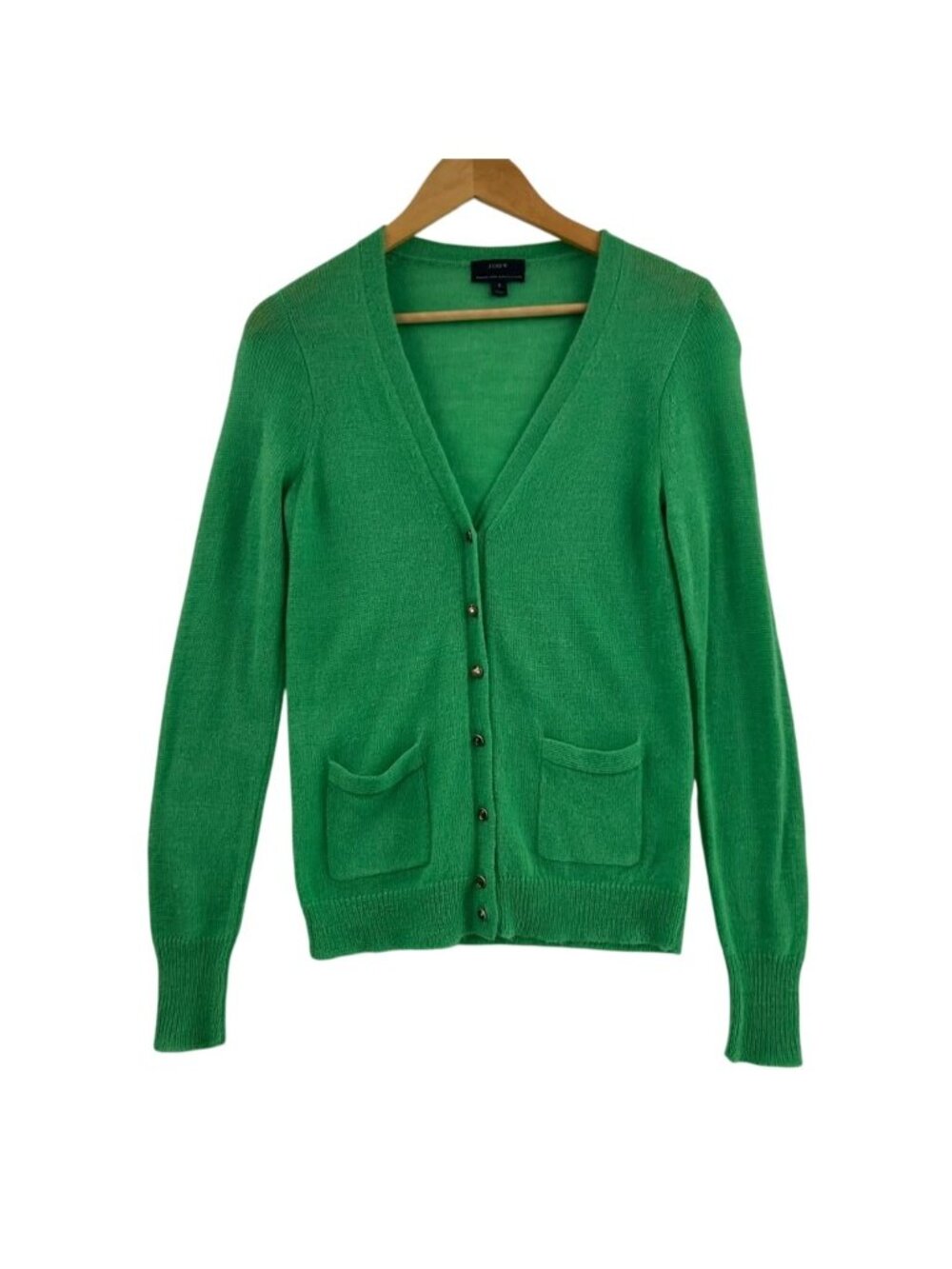 J. Crew Cardigan Sweater Women's S Green Italian-Spun Alpaca & Wool Blend V-Neck